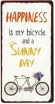 Schild Magnet - Happiness is My Bicycle and a Sunny Day !! - Blechschild 10 cm Vintage Fahrrad glücklich