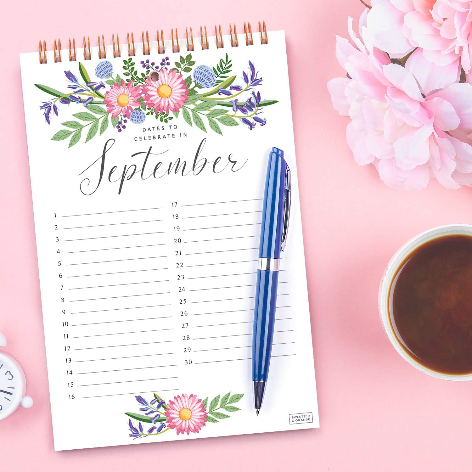 Sweetzer & Orange Perpetual Calendar. 12 Month Office or Family Wall Timetable. 6x9” Floral Flip Scheduler Design. Timeless Birthday Calendar Wall Hanging - Image 5