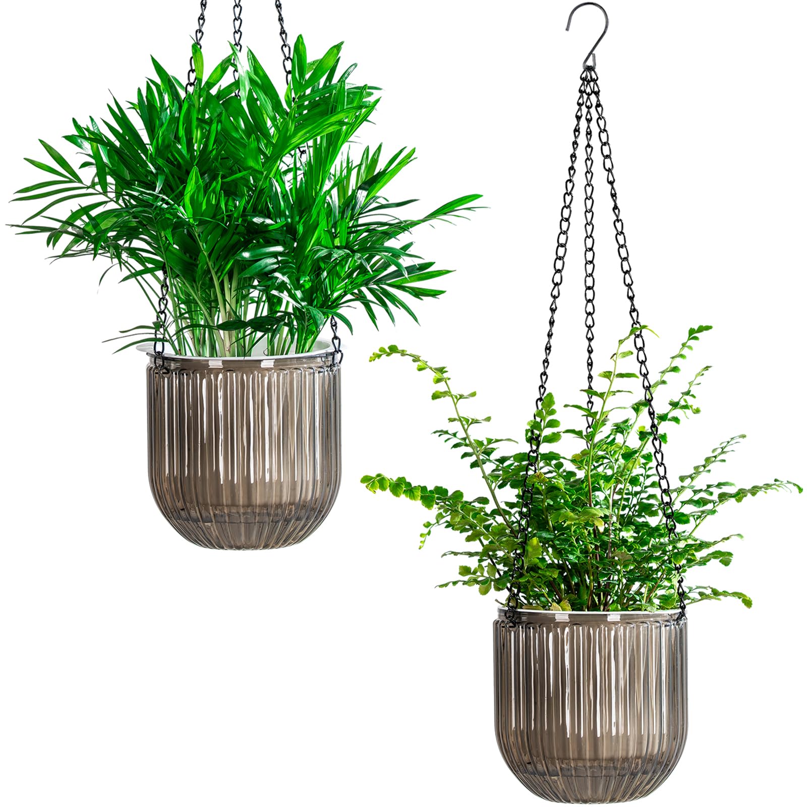 Josteve 5.3 Inch 2 Pcs Self Watering Hanging Planter Indoor Plant Pots with Drainage Holes, Outdoor Hanging Planters Flower Pot Basket, Visible Water Level, Plant Hanger Home Decor, Gardening