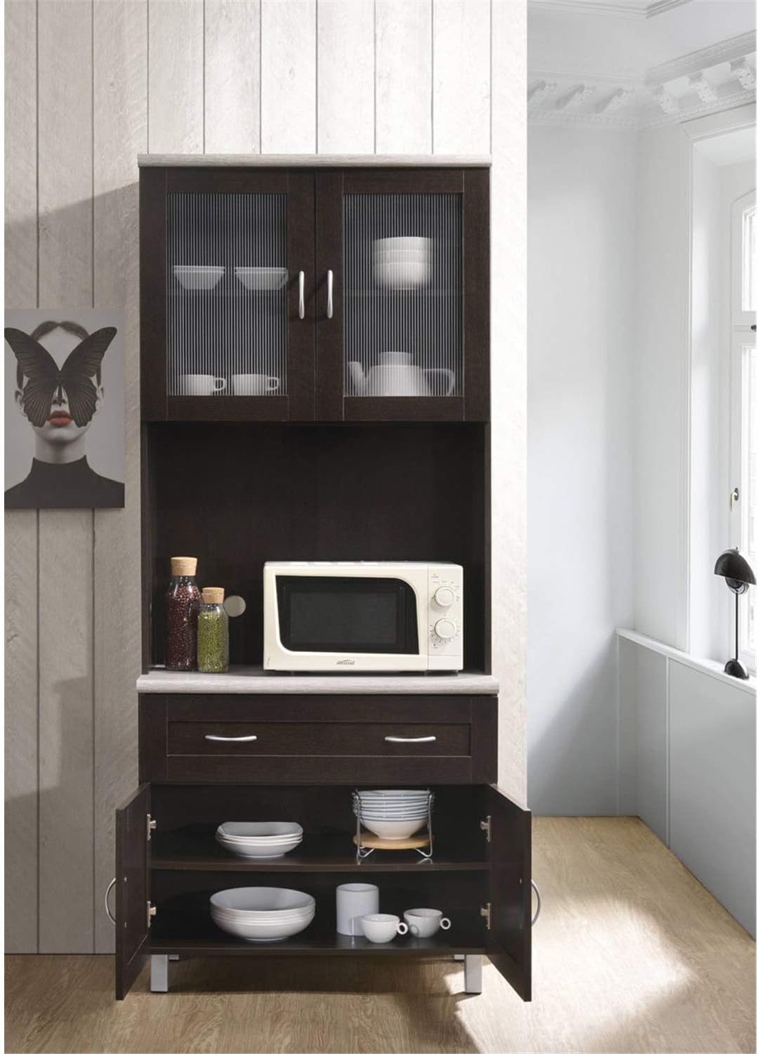 Hodedah Kitchen Cabinet, Chocolate: Furniture & Decor