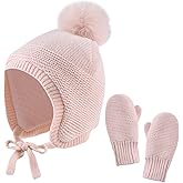 Basic Winter Baby Beanie Gloves Boys Girls Knitted Hat Pompom Kids Earflap Hats Warm Infant Toddler Beanie Mittens Set