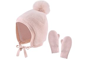 JANGANNSA Basic Winter Baby Beanie Gloves Boys Girls Knitted Hat Pompom Kids Earflap Hats Warm Infant Toddler Beanie Mittens Set