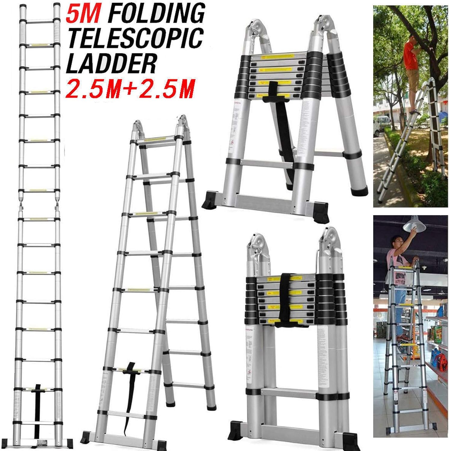 DICN Telescoping A Frame Ladder 16.4ft (8.2+8.2ft) Extend