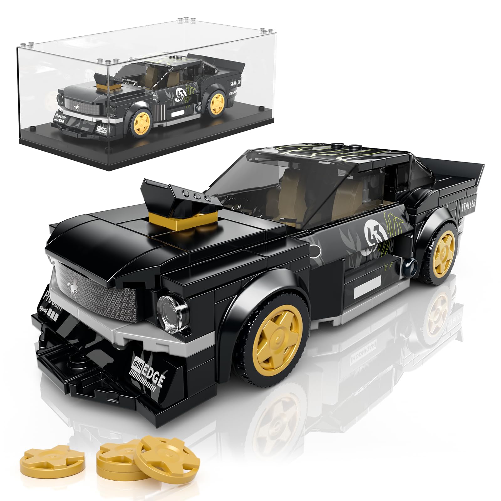 Mould King 27024 Speed Champion Rennwagen Bausteine Sportwagen Klemmbausteine Auto-Spielzeug mit Acryl-Vitrine Modellautos zum Sammeln Rennauto ab 8 Jahre Jungen(408 Teile) 6