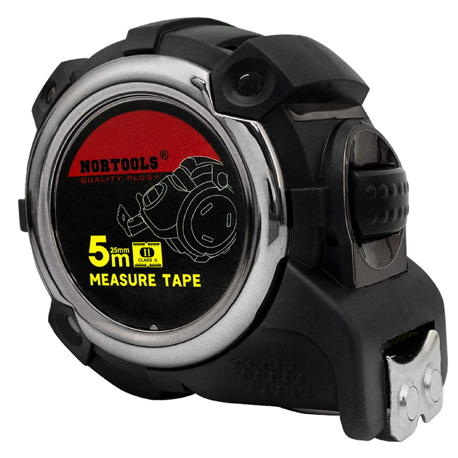 NORTOOLS Tape Measures 5M/25mm Retractable Measuring Tape with Waterproof ABS Case/Steel Tape/ 2 Auto-lock Buttons/Metal Belt Clip Measured Area Volume Pythagorean for Homeowner Designer Carpenter