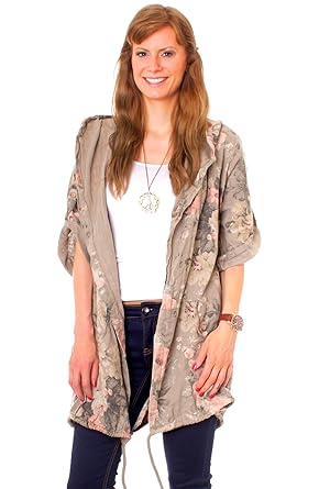 Fragola Moda Easy Young Fashion Damen Oversize Leinen Cardigan Fiori