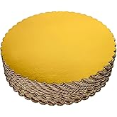 25-Pack 10 inch Sturdy Round Cake Boards, Gold Cardboard Cake Circles Plate Scalloped Base,Pack of 25 (Gold)