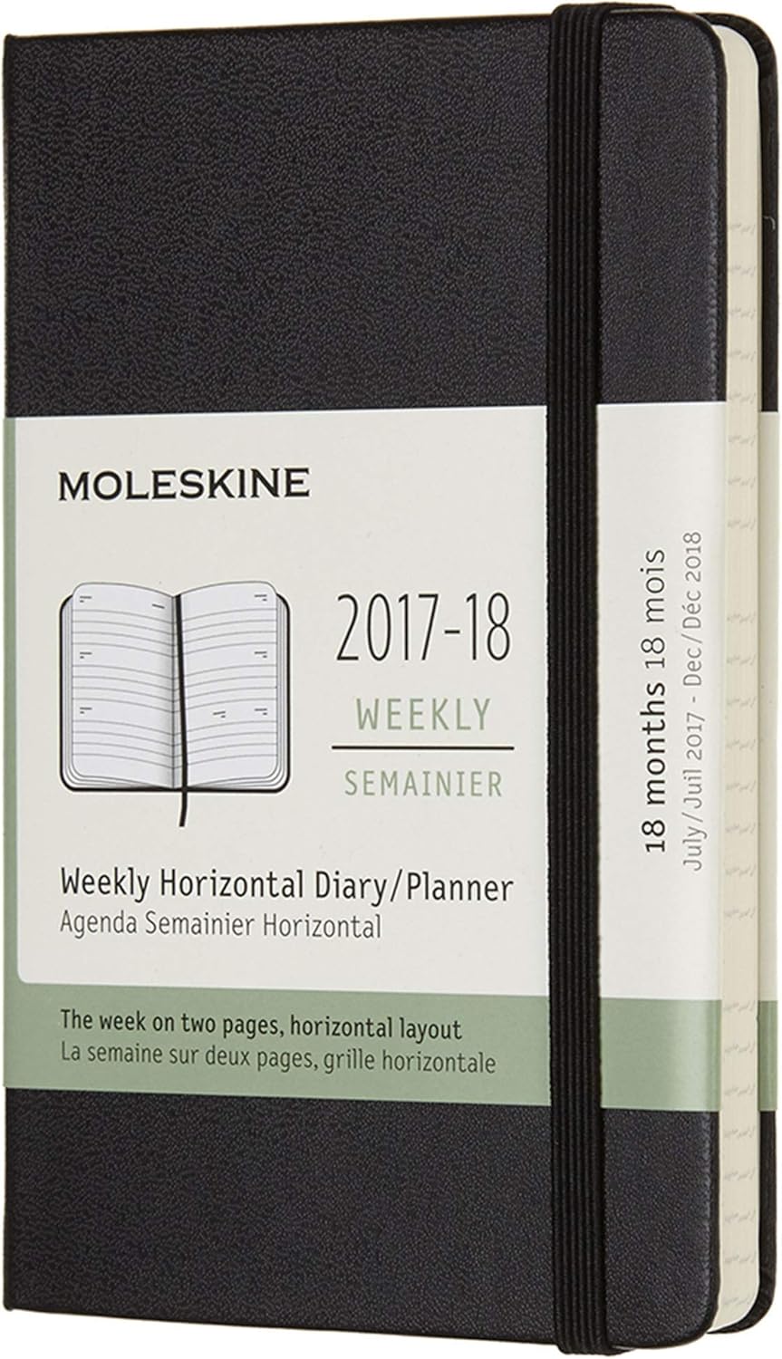 Moleskine Week Calendar, Wallet, 18 Months, 2017/2018, Horizontal, Pocket, A6, Hard Cover, Black