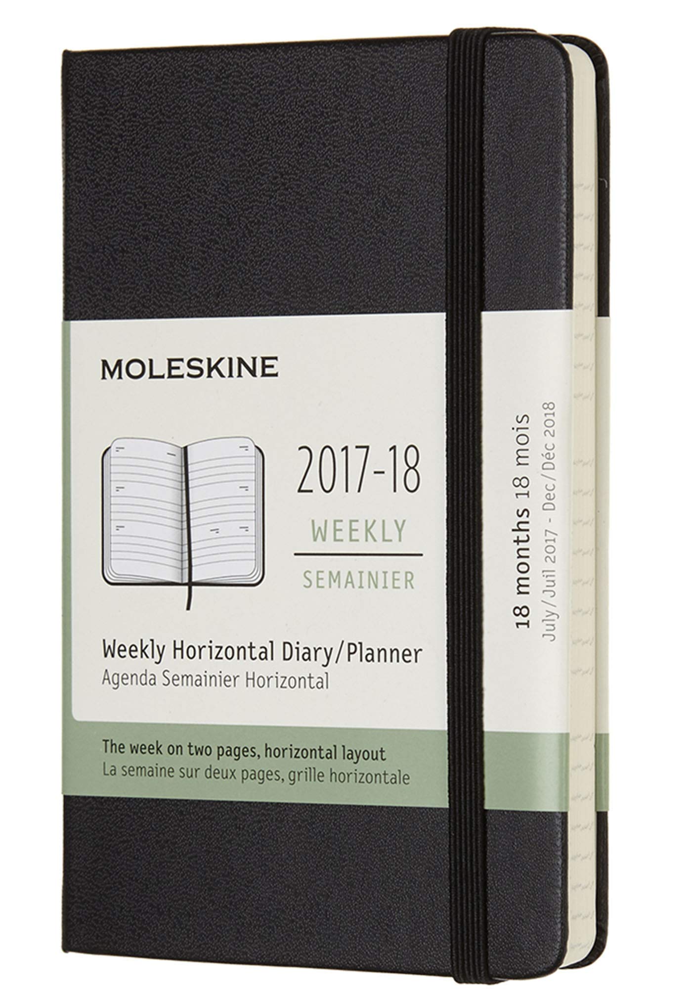 Moleskine Week Calendar, Wallet, 18 Months, 2017/2018, Horizontal, Pocket, A6, Hard Cover, Black