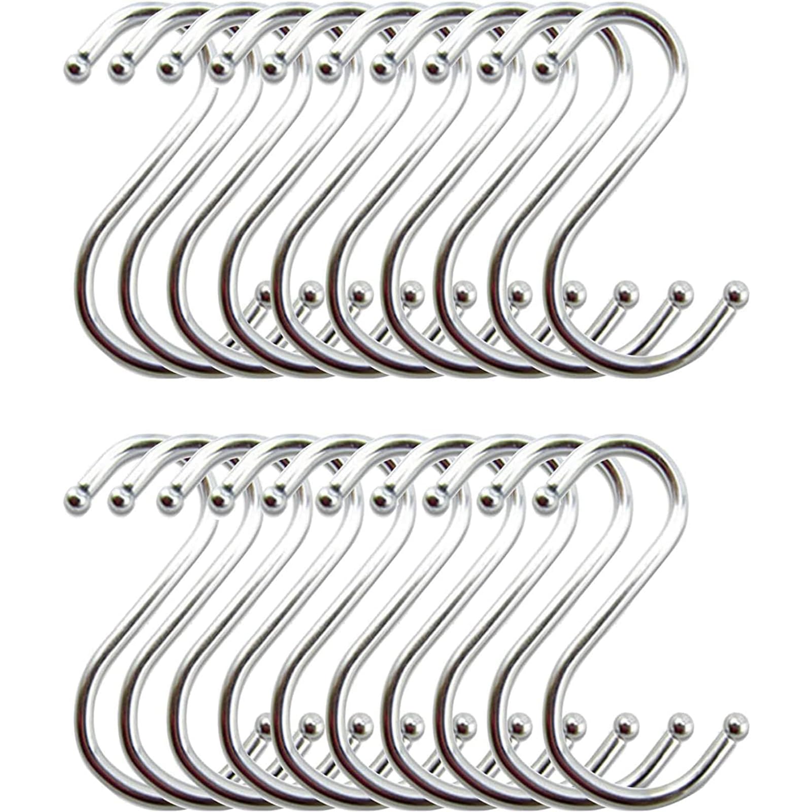 Yogopro S Hooks, 20 Pack Stainless Steel S Hooks for Kitchen, Bathroom, Closet, Garden, Outdoor