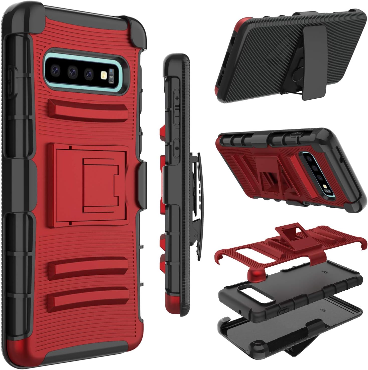 Galaxy S10 Plus Case, Zenic Heavy Duty Shockproof Holster Protective Case with Swivel Belt Clip Kickstand Compatible for Samsung Galaxy S10 Plus / S10+ 6.4 inch(Red)
