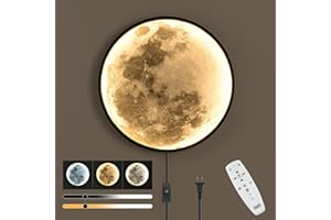Skylumate QIYIMEILUX Dimmable Moon Wall Sconce Plug in Modern LED Wall Light with Remote Control 19.7 inch 24W Black Wall Lamp Indoor Wall Mounted Lighting Ceiling Light for Living Room Bedroom（Moon）