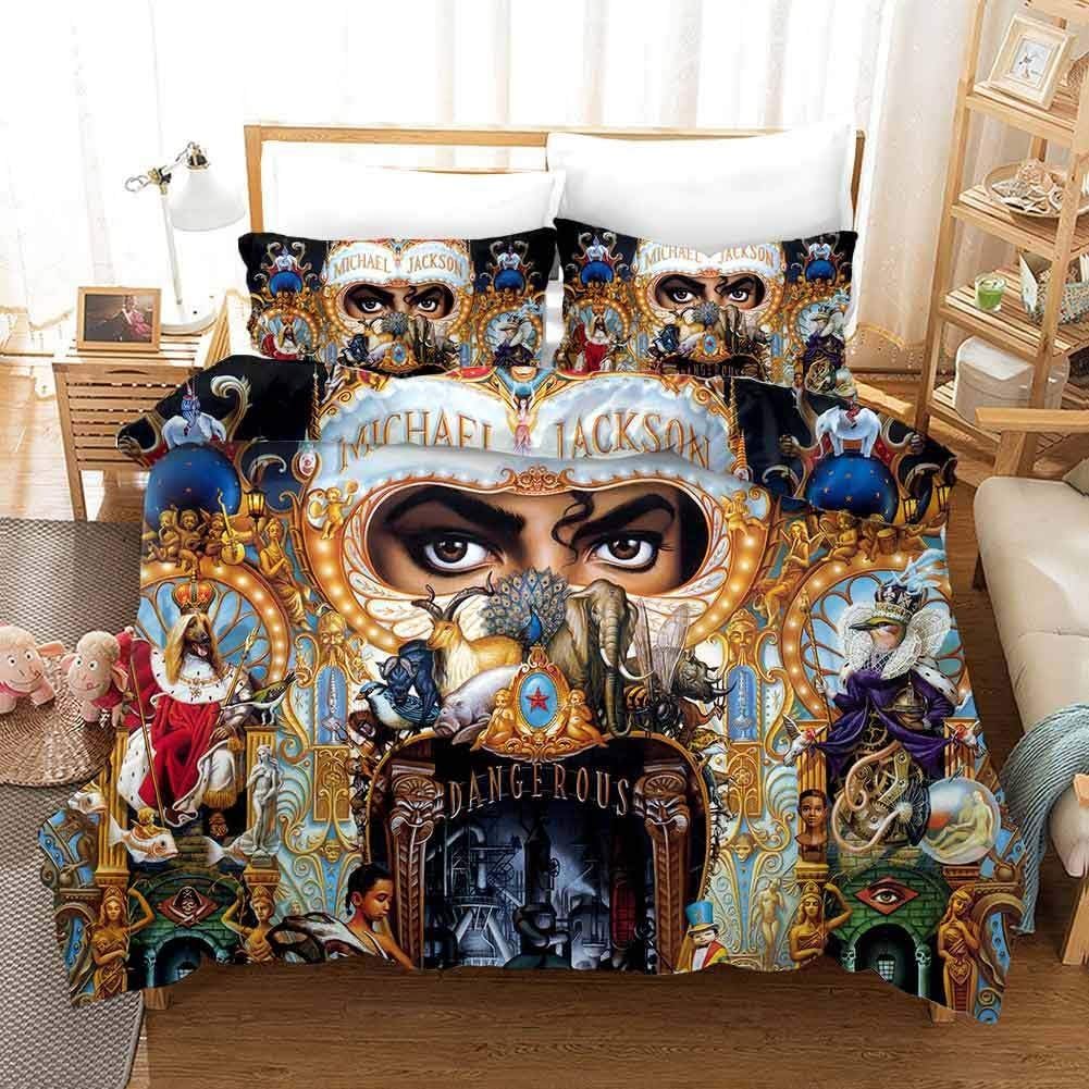 Michael Jackson：Three-Piece Bedding Set, Illustration Theme, 100% Polyester, 3D Printing Technology(Including: 1 Bed Cover 2 Pillowcase)，Best Gifts for Fans，Multiple Models to Choose from