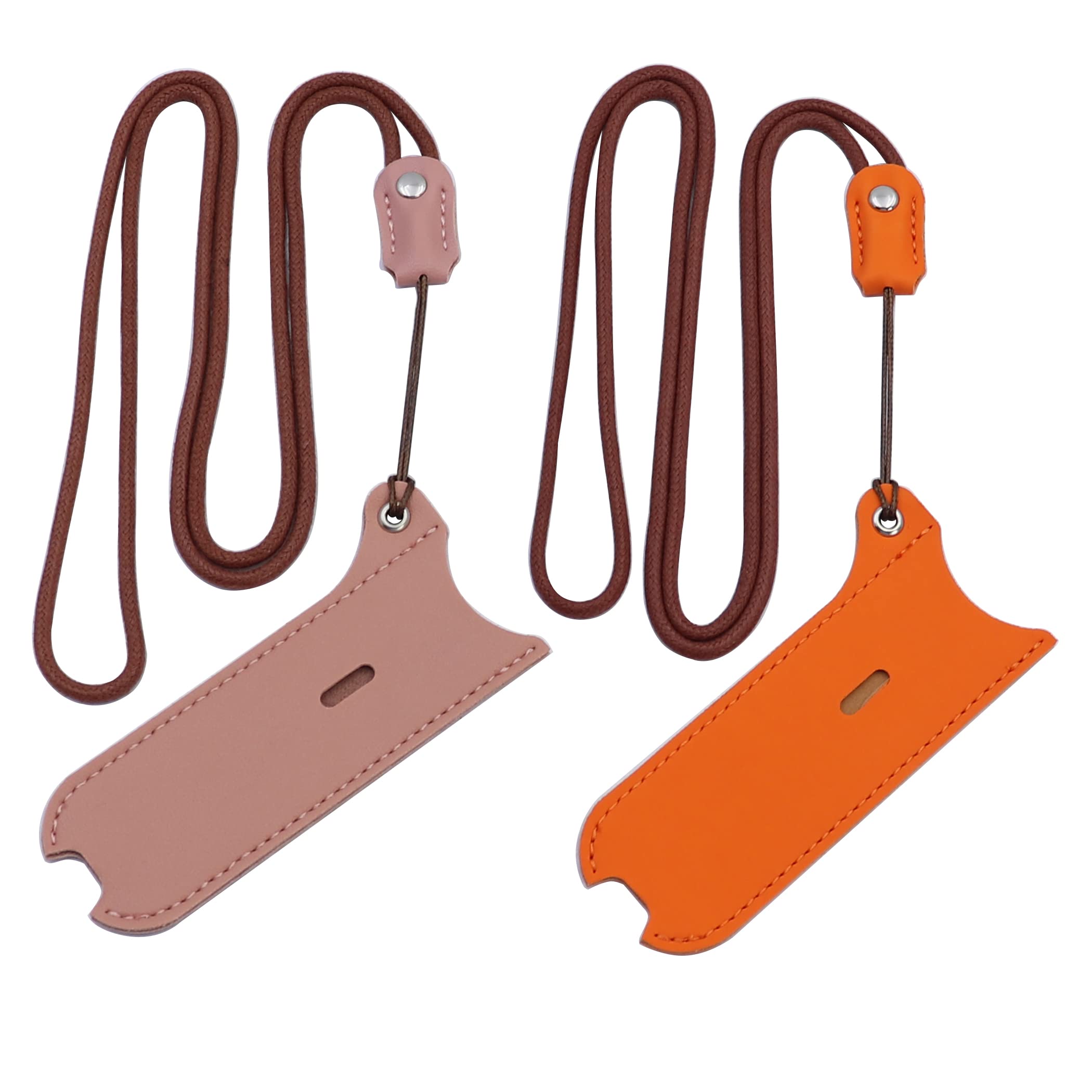 ZUYOOK PU Leather Case Lanyard Necklace case for J-U-L/R-E-X/MO-T/YO-Z Or Similar Sized Lanyard Leather Pen Cover [2PACK](Orange+Pink)