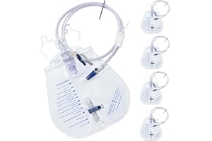 BeHerk Catheter Bags for Men and Women 2000mL Urinary Drainage Bags, Enhanced Anti-Reflux Drip Chamber, 48” Thickened Tube, Adjustable Clips & Hanging Hook (A-2000mL-5PACK)