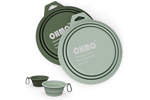 OHMO Collapsible Dog Bowl(2 Pack, Camo&Light Green 12oz/400ml) Premium Silicone Pet Water Bowls for Cats & Dogs, Portable Dog Travel Bowls Foldable for Outdoor Camping Hiking