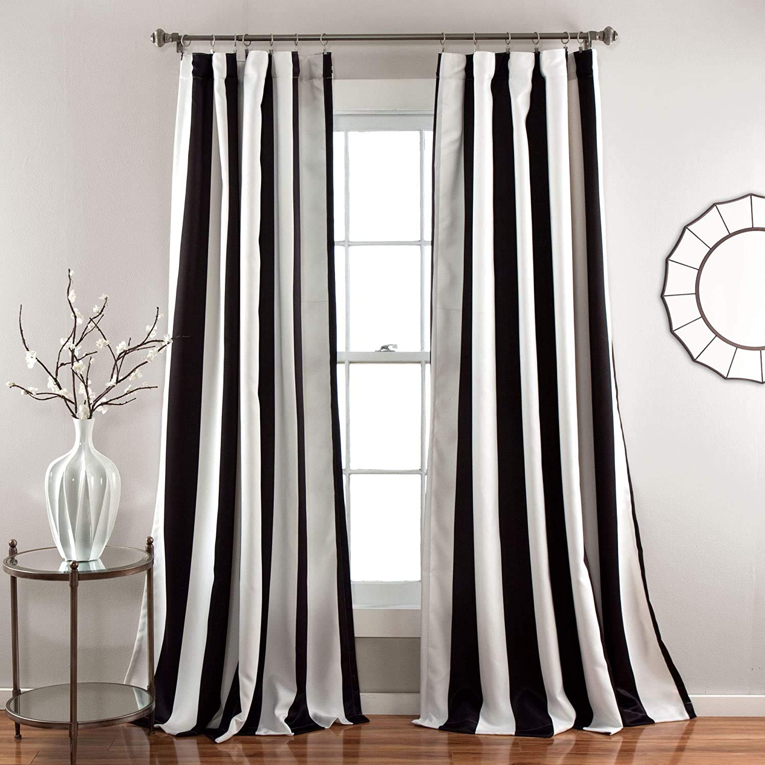 Lush Decor Wilbur Room Darkening Striped Window Curtains Set, 84 in L Panel Pair, Black, C32978P15-000 — image 1