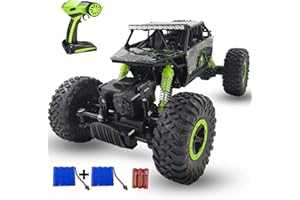 SZJJX Remote Control Car 2.4Ghz RC Cars 4WD Powerful All Terrains RC Rock Crawler Electric Radio Control Cars Off Road RC Monster Trucks Toys with 2 Batteries for Kids Boys Girls Green