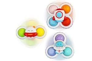 LZZAPJ Sensory Toys for Toddlers 1-3, Suction Cup Spinning Top, Baby Gifts Idea for Boy & Girl Toddler 3pcs Suction Cup Spinner Toy for 12-18 Months (Spaceship Series)