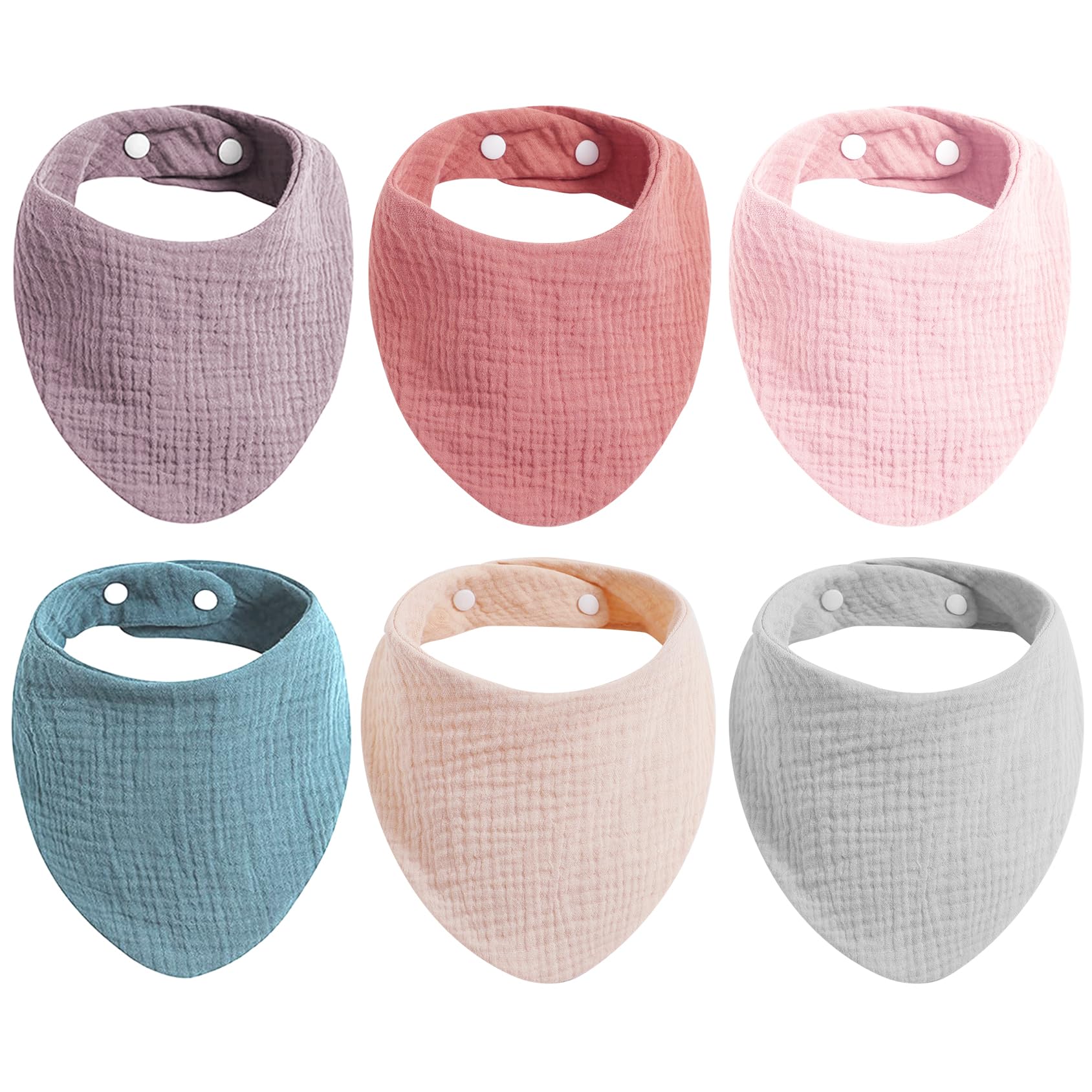 Viaky Baby Bandana Dribble Bibs 6 Pack, Double Layer Cotton 6 Color Muslin Baby Bibs with 2 Adjustable Snap, Soft and Absorbent Baby Drool Bibs for Newborns, Toddlers, Teething, Feeding, Drooling