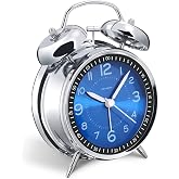 Peakeep Loud Alarm Clock for Heavy Sleepers Adults, Metal 4 Inches | Twin Bell Battery Operated Analog Alarm Clocks for Bedrooms Kids' Room Decoration (Jewel Blue)