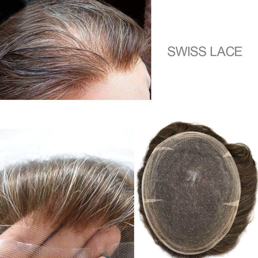 LHC Full Swiss Lace Mens Hairpieces 1B# Off Black Full Lace Mens Toupee Super Transparent Swiss Lace Human Hair Mens Wig Natural Hairline Bleached Knot (97 light to medium density 110%)