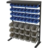 Strongway Bulk Storage Rack with 47 Bins, 36.5in.W x 14in.D x 46in.H | Single-sided access, Assorted-bin organization, Small-parts visibility, Garage/workshop storage, Durable rack construction