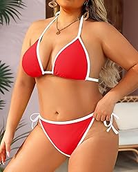 Tempt Me Women Red Plus Size Triangle Bikini Sets