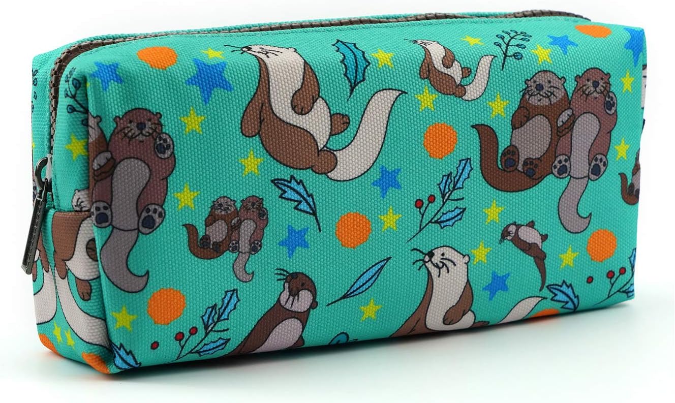 LParkin Otters Pencil Case Canvas Pen Bag Pouch Cute Stationary Case Makeup Cosmetic Bag Gadget Box, Seal Otter