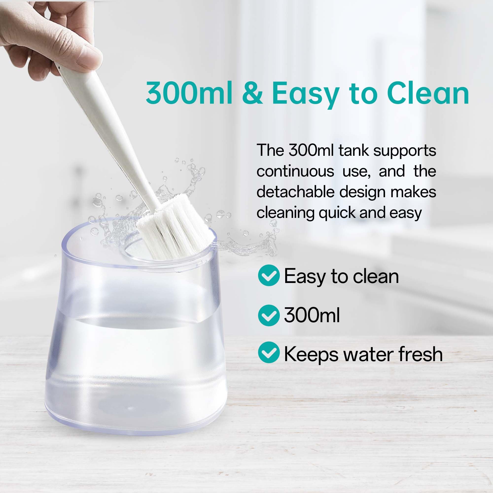 PERECT Water Flosser with 300ML Water Tank, 3 Modes, 4 Replaceable Jet Tips, Cordless Water Dental Flosser, IPX7 Waterproof, Water Flosser for Teeth Cleaning at Home and Travel(White)