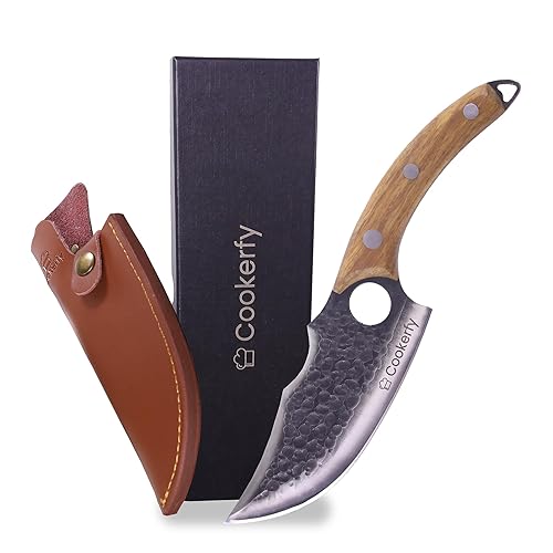 Cookerfy Japanese Style 6" Butcher Knife - Razor Sharp Chef Knife with Ergonomic Grip & Genuine Cowhide Leather Sheath - High Carbon 5cr15 Steel Blade with Rosewood Handle - Kitchen Accessories