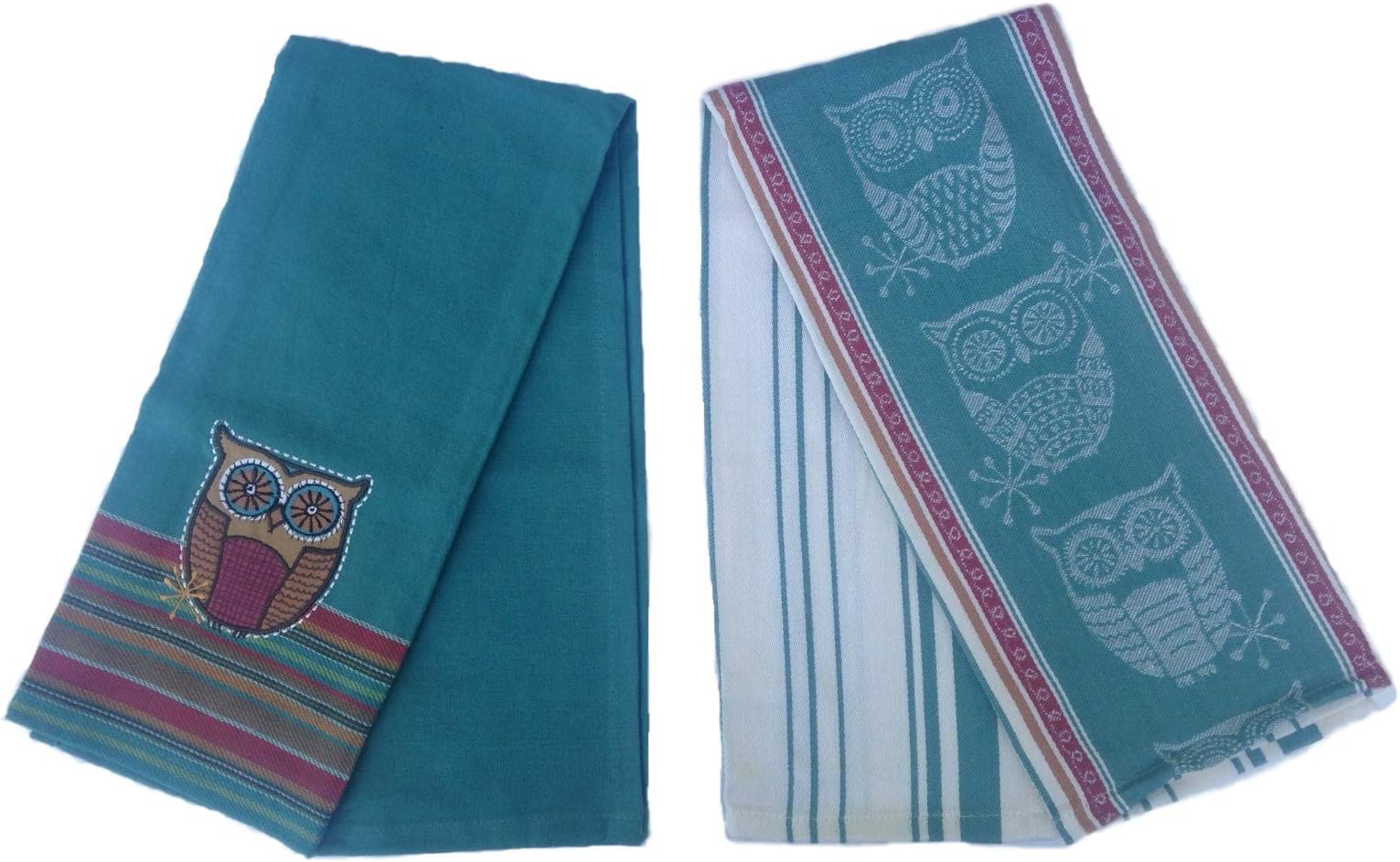 Spice Road Owl Kitchen Towels, Coordinating Set of 2 Owl Kitchen Hand Towels