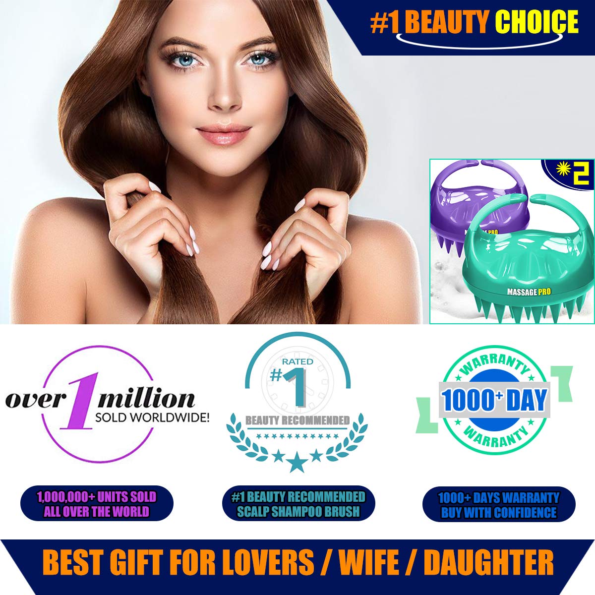 Scalp Massager, 2 Pack Scalp Brush Hair Shampoo Brush Head Scrubber [ 2020 Upgraded Version ] 100% Comfortable for All Hair Types of Curly Girls, Women, Wife, Girlfriend, Daughter, Men, Kids, Pets: Health & Personal Care