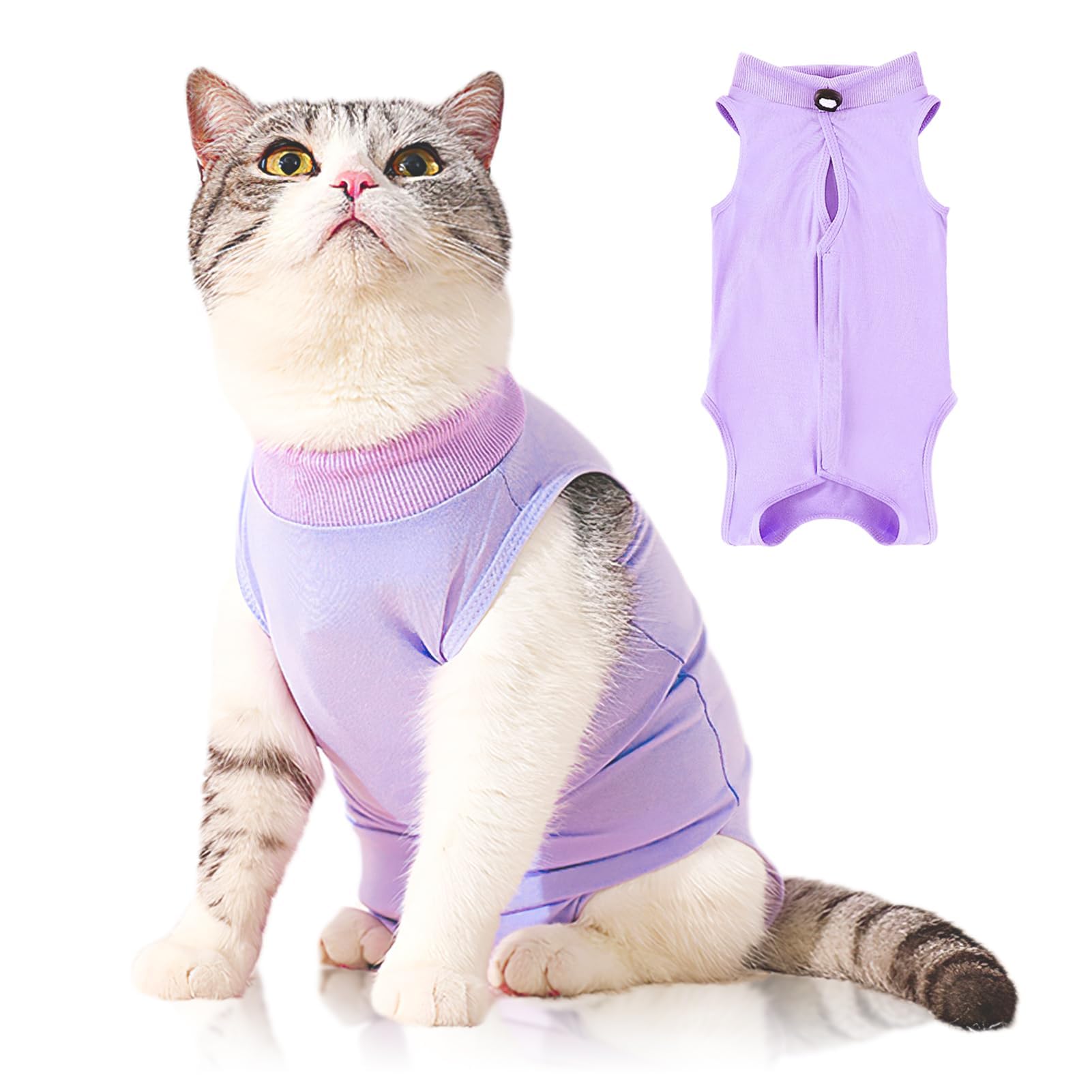 Plimbin Cat Recovery Suit Post Surgery Bodysuit for Cats, Anti-Lick Pet Vest for Kitten Spaying, Professional Recovery Suit for Abdominal Wounds or Skin Diseases (Purple, L)