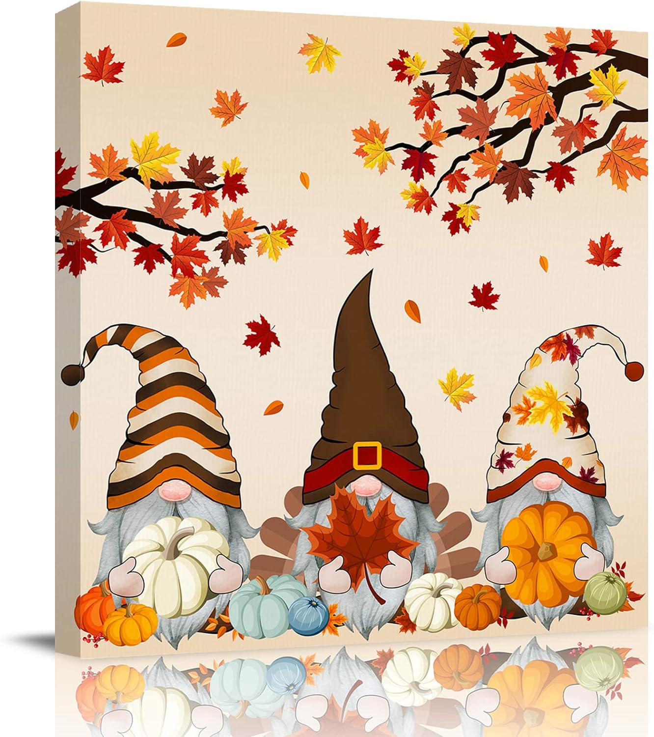 Paintings - Lartdumur Fall Canvas Wall Art Pumpkin Gnome Oil Paintings on Canvas Maple Leaf Wall Decor for Thanksgiving Living Room Bedroom Bathroom Artwork Decorations 16x16in