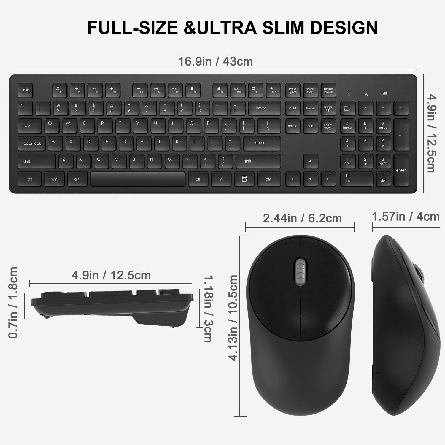 Wireless Keyboard and Mouse, WISFOX Full-Size Wireless Mouse and Keyboard Combo,2.4GHz Silent USB Wireless Keyboard Mouse Combo for PC Desktops Computer, Laptops, Windows: Computers & Accessories