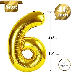 Gold Number 6 Balloon 40 Inch, 6 Balloon