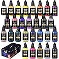 Airbrush Paint, Henyiewl 28 Colors Airbrush Paint Set (30 ml/1 oz), Opaque & Water-based Acrylic Air Brush Paint Kit Includes Metallic and Neon Colors, Premium Airbrush Paints for Artists, Beginners,