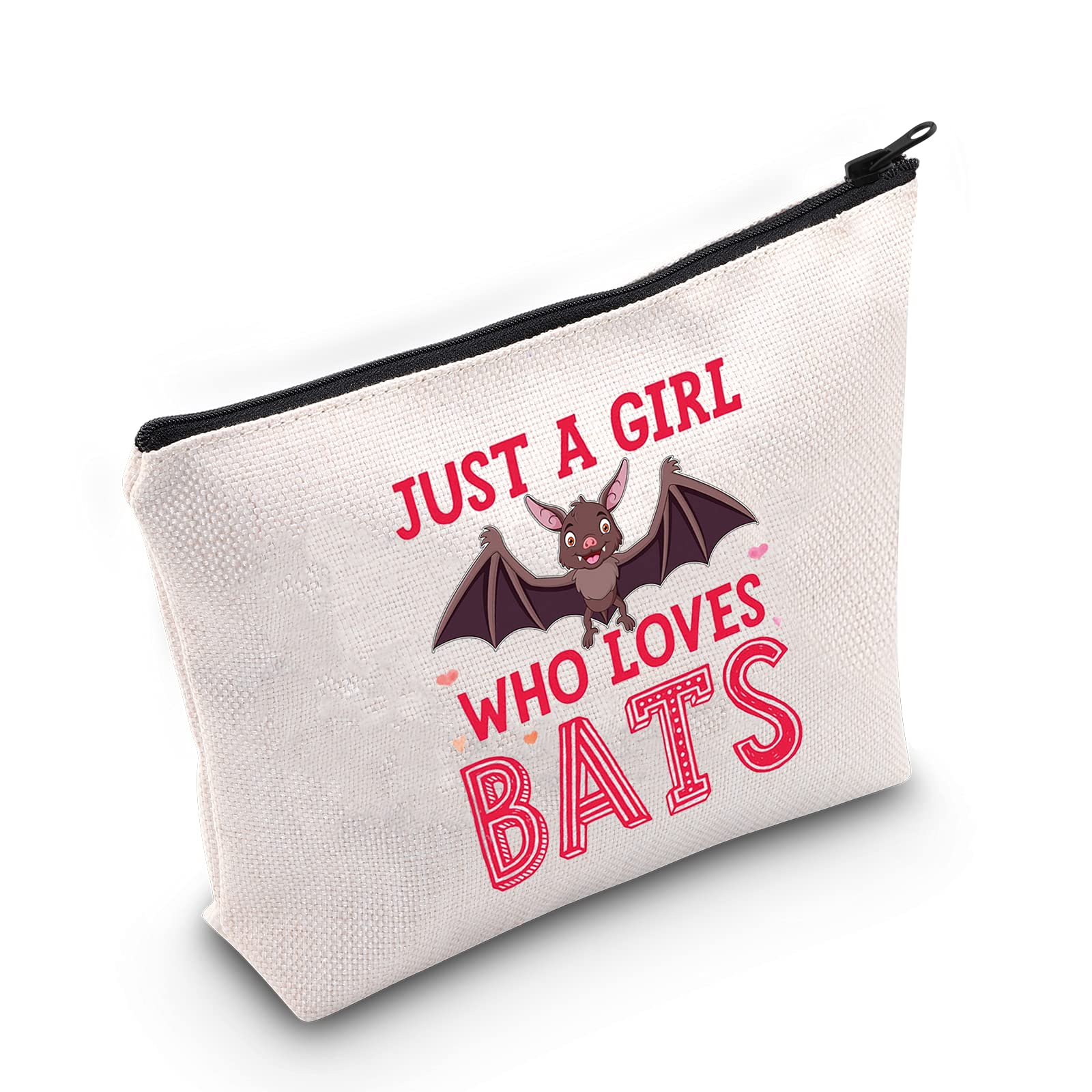 LEVLO Funny Bat Cosmetic Make up Bag Bat Lover Inspired Gift Just A Girl Who loves Bats Makeup Zipper Pouch Bag For Animal Lover, Who loves Bats, Quirky