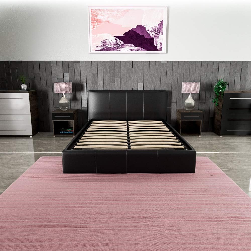 Vida Designs Lisbon King Size Bed, 5Ft Ottoman Bed Frame Upholstered Faux Leather Headboard Low Foot End Bedroom Furniture - Image 4