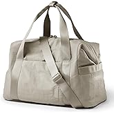 BAGSMART Gym Bag for Women, Carry on Weekender Overnight Bag, Travel Duffel Bags with Trolley Sleeve, Personal Item Travel Bag Tote Bag Workout Dance Bag, Beige-M