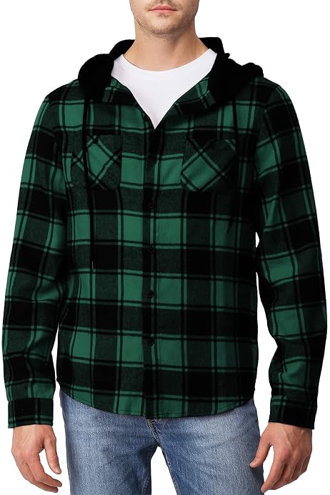 Gioberti Men's Removable Hoodie Plaid 