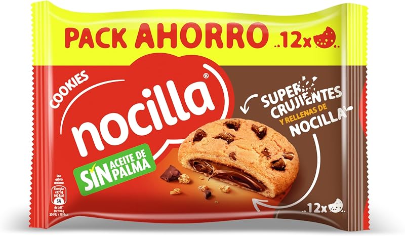 , Cookies, Original, Galletas con gota de chocolate rellenas con crema de cacao con avellanas - Pack de 12 unidades - 240g