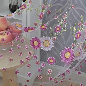 Amazon Com Broshan Purple Flower Voile Room Curtains For Girls