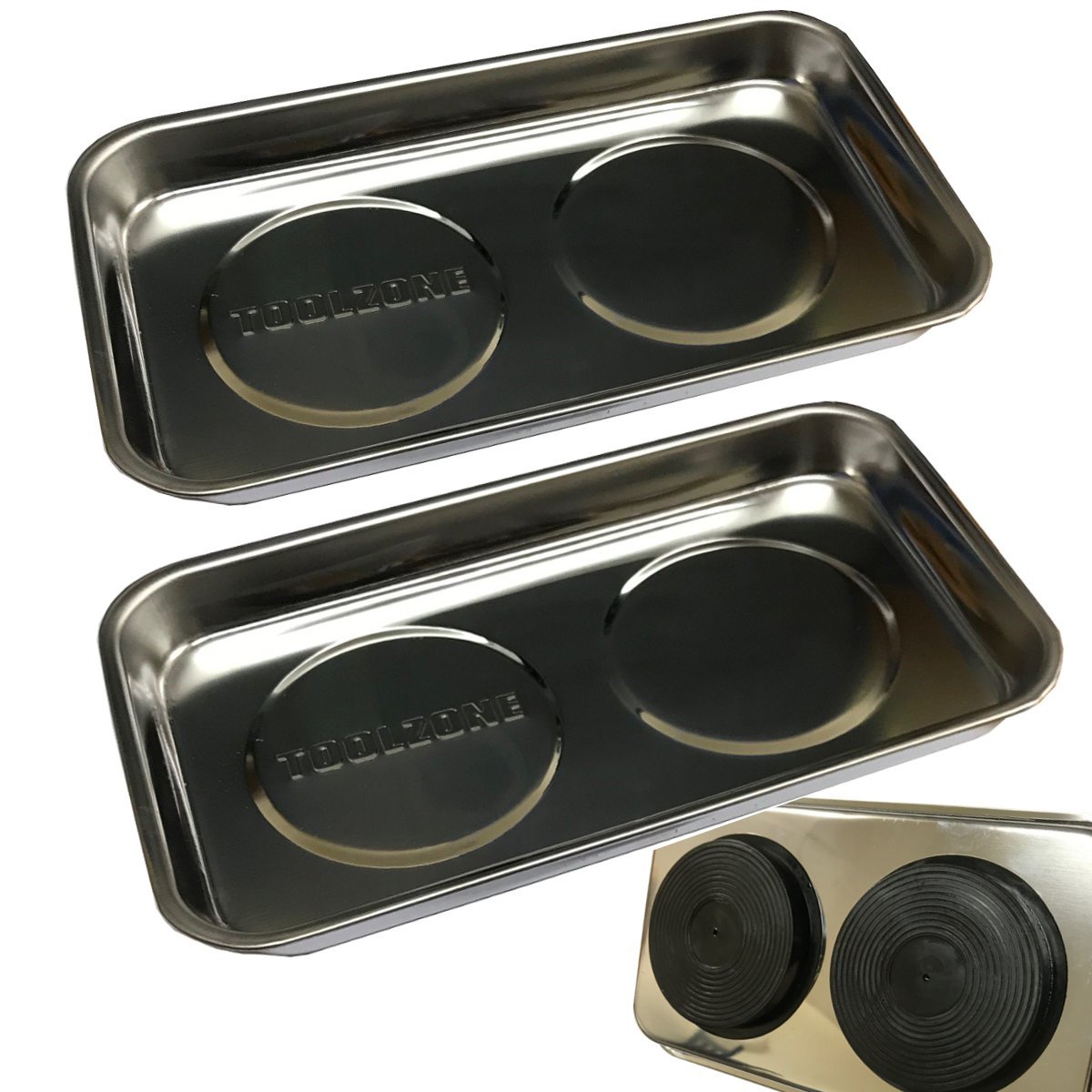 Toolzone (Set of 2) Rectangular Stainless Steel Magnetic Parts Trays