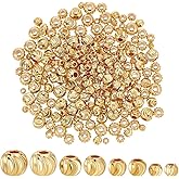 CRAFTYMELODY 200Pcs 4 Style Brass Corrugated Round Spacer Beads 18K Gold Plated Faceted Rondelle Spacer Beads Geometry Loose Bead for Bracelet Necklace Earring Jewelry Making DIY Craft Supplies