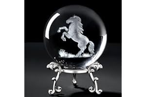 MAIBAOTA 3D Crystal Horse Gifts for Man Women Horse Figurines 60mm Glass Laser Ball Paperweight with Stand Glass Sphere