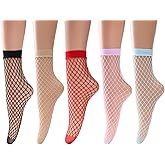 LALESTE Women Ankle Fishnet Socks Elastic Hollow Out Mesh Lace Net Socks For Dress and party Wear Multi Colors 5 Pairs