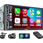 SJoyBring 7" QLED Double Din Car Stereo Compatible with Wireless Apple CarPlay &amp; Android Auto, 240W 4.2CH Dual Subwoofer Out, Dash Cam &amp; Backup Camera Included, Bluetooth, Mirrorlink, FM/AM Car Radio