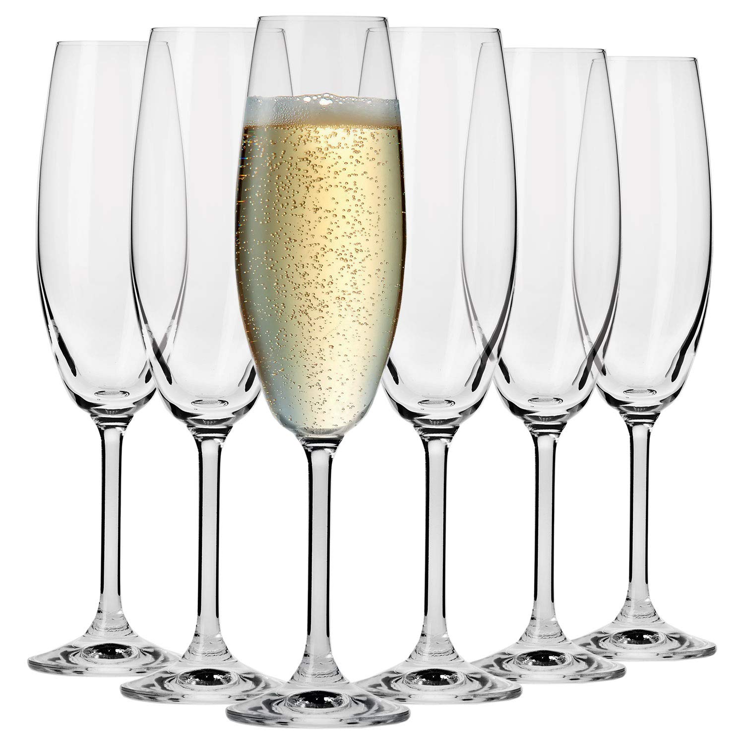 Krosno Crystal Champagne Flutes Prosecco Glasses | Set of 6 | 200 ML | Venezia Collection | Sparkling Wine Glasses Gift Box Cocktail Glasses Wedding Gift | Home, Restaurants | Dishwasher Safe Glass